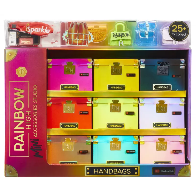 Rainbow High aksesuarų studijos serija 1, H asortimentas PDQ lėlių krepšyje