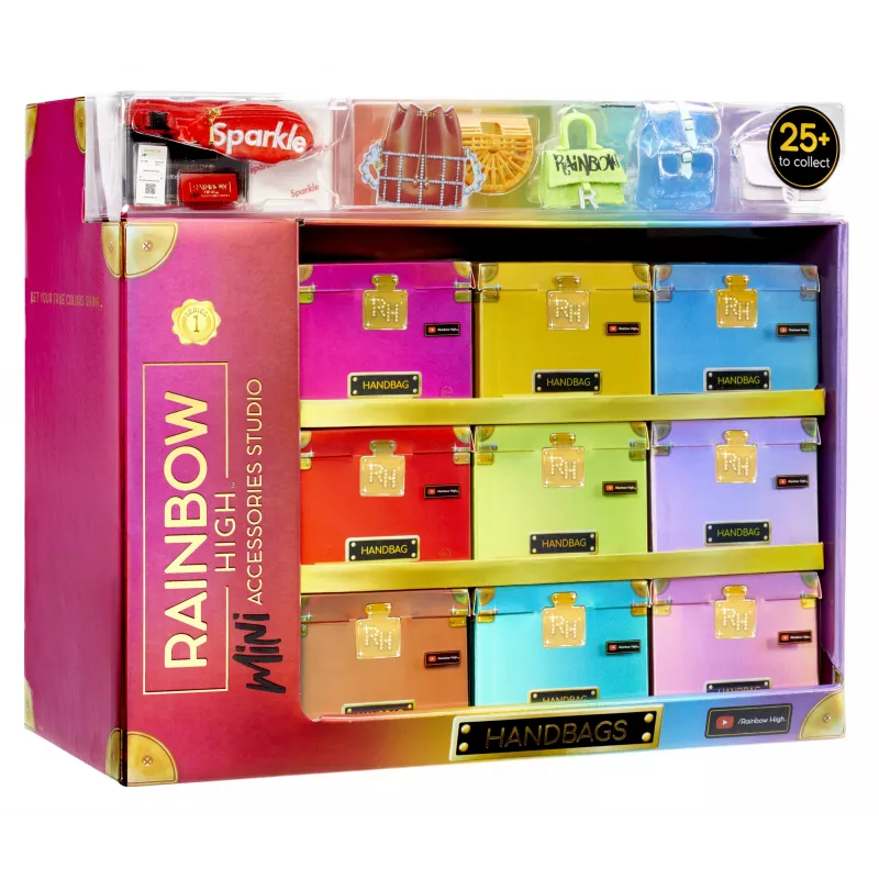 Rainbow High aksesuarų studijos serija 1, H asortimentas PDQ lėlių krepšyje