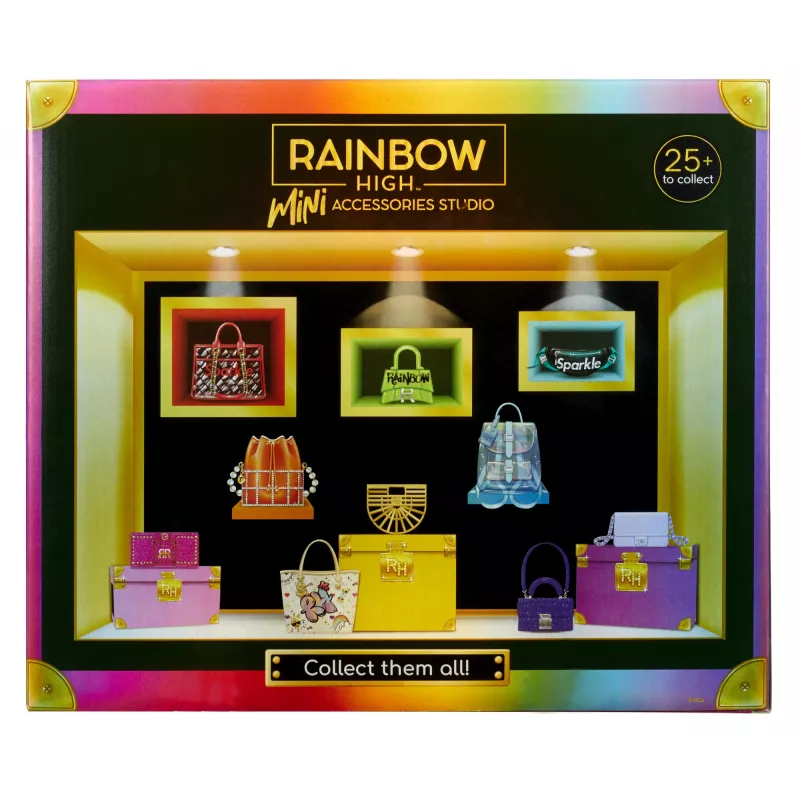 Rainbow High aksesuarų studijos serija 1, H asortimentas PDQ lėlių krepšyje