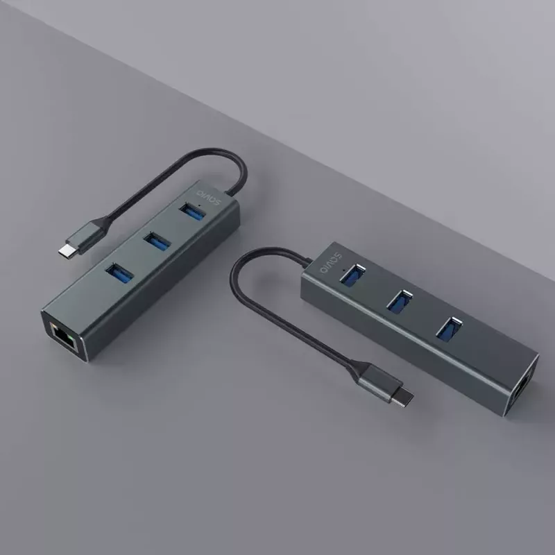 USB-C stotelė SAVIO AK-57, 3× USB-A, RJ-45 Gigabit Ethernet (5000 Mbit/s), aliuminis pilka