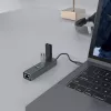 USB-C stotelė SAVIO AK-57, 3× USB-A, RJ-45 Gigabit Ethernet (5000 Mbit/s), aliuminis pilka