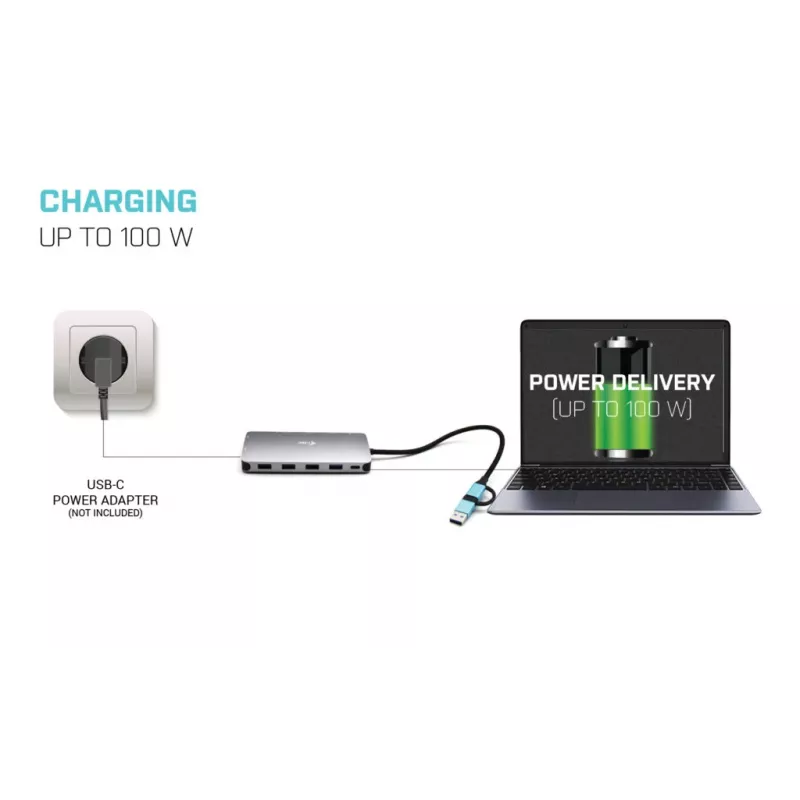 i-tec USB 3.0 USB-C/Thunderbolt 3x Display Metal Nano Dock su LAN ir Power Delivery 100 W
