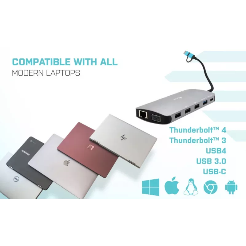 i-tec USB 3.0 USB-C/Thunderbolt 3x Display Metal Nano Dock su LAN ir Power Delivery 100 W