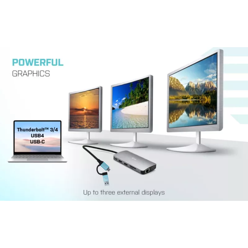 i-tec USB 3.0 USB-C/Thunderbolt 3x Display Metal Nano Dock su LAN ir Power Delivery 100 W
