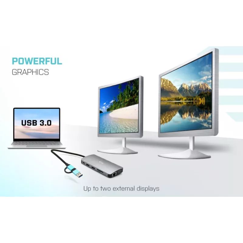 i-tec USB 3.0 USB-C/Thunderbolt 3x Display Metal Nano Dock su LAN ir Power Delivery 100 W