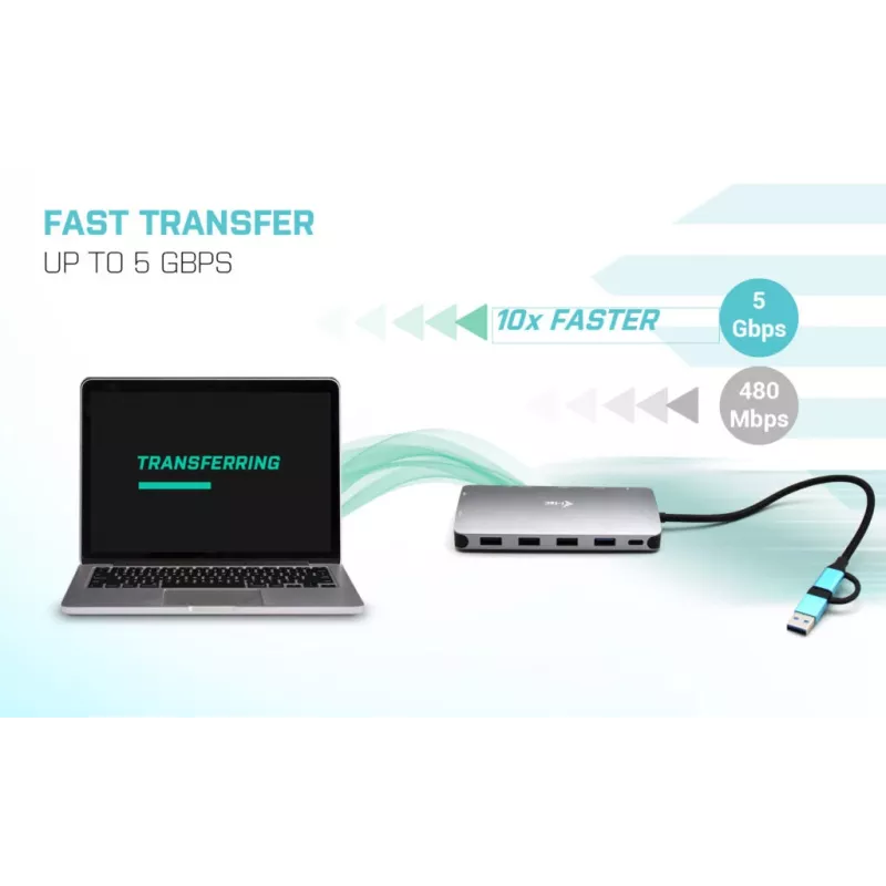 i-tec USB 3.0 USB-C/Thunderbolt 3x Display Metal Nano Dock su LAN ir Power Delivery 100 W