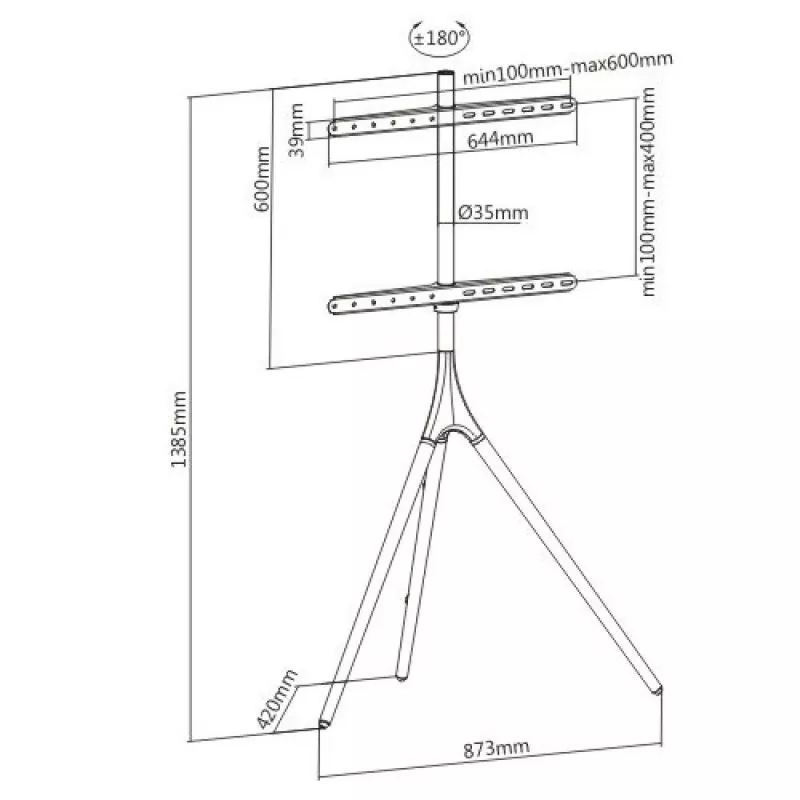Grindinis TV laikiklis TECHLY ICA-TR18SAM 45–65 colių (114,3–165,1 cm), VESA 200x200–600x400, talpa 32 kg, riešutas