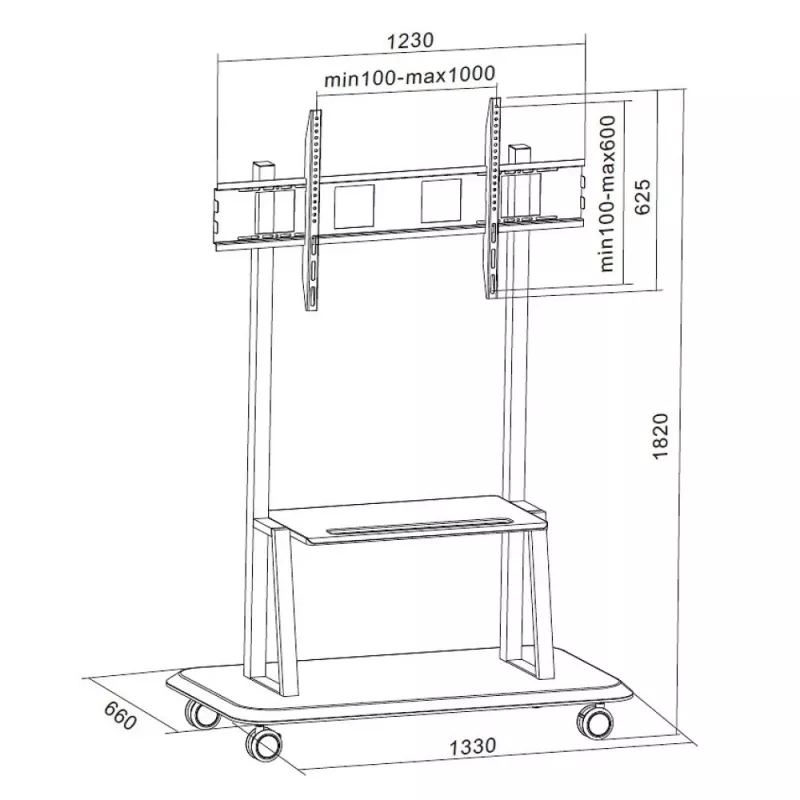 Porterinis grindinis stovas TECHLY Signage Display Mount ICA-TR31 55–120 colių ekranams, VESA 1200x600, maks. apkrova 150 kg, juodas