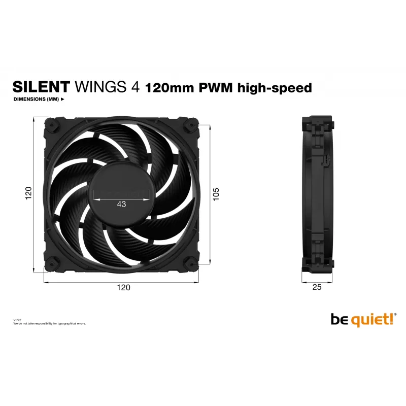 be quiet! SILENT WINGS 4 | 120 mm PWM high-speed korpuso ventiliatorius, juodas, 1 vnt.