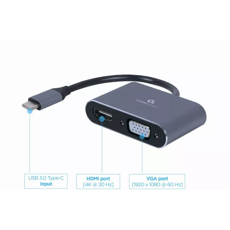 Gembird USB 3.0 Type-A–HDMI + VGA vaizdo keitiklis, tamsiai pilkas