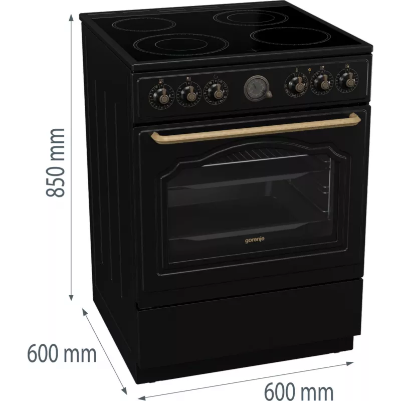 Gorenje GECS6B71CLB Laisvai pastatoma elektrinė viryklė su keramine kaitlente, juoda
