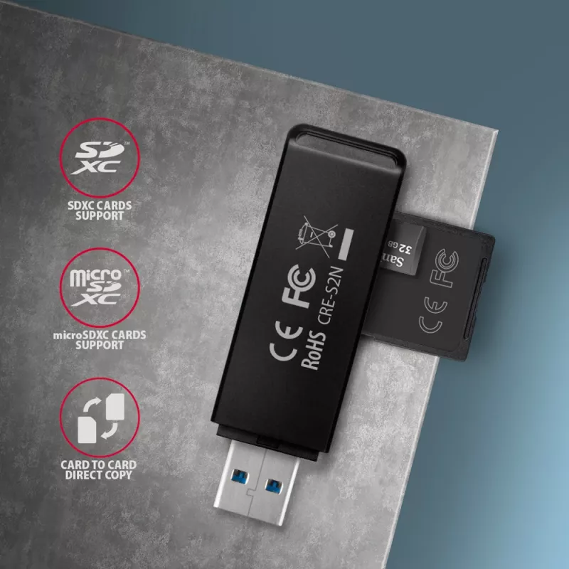 Card Reader Axagon CRE-S2N USB 3.2 Gen 1 Type-A Juodas