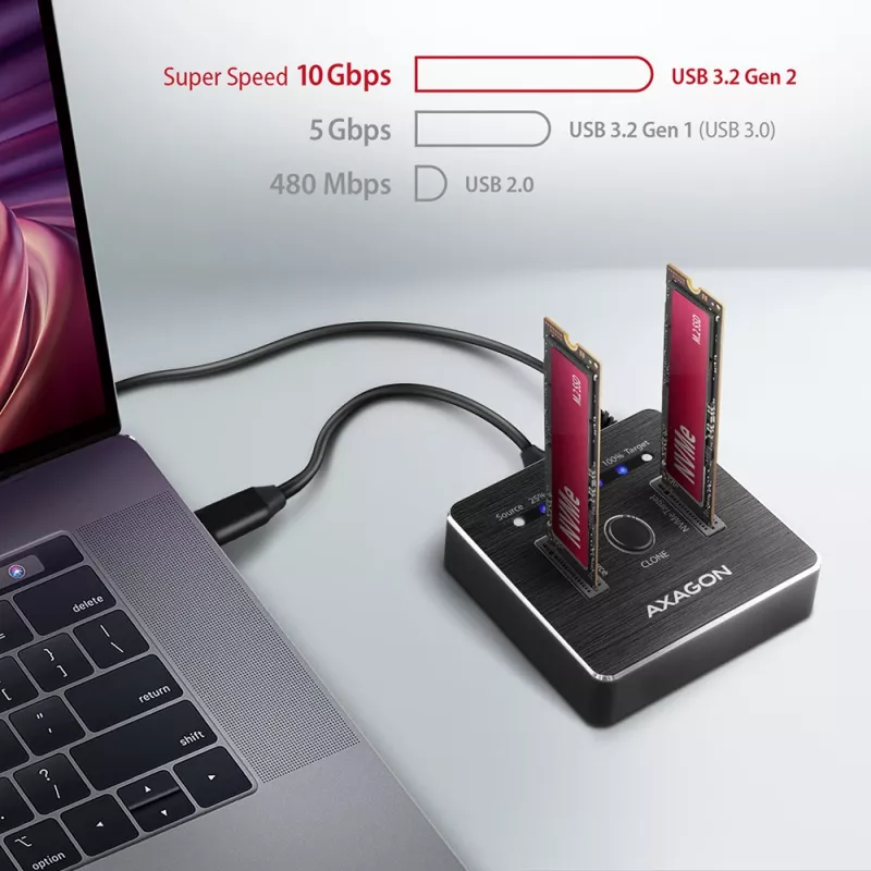Axagon ADSA-M2C SuperSpeed USB-C 10Gbps dviejų M.2 NVMe dokas