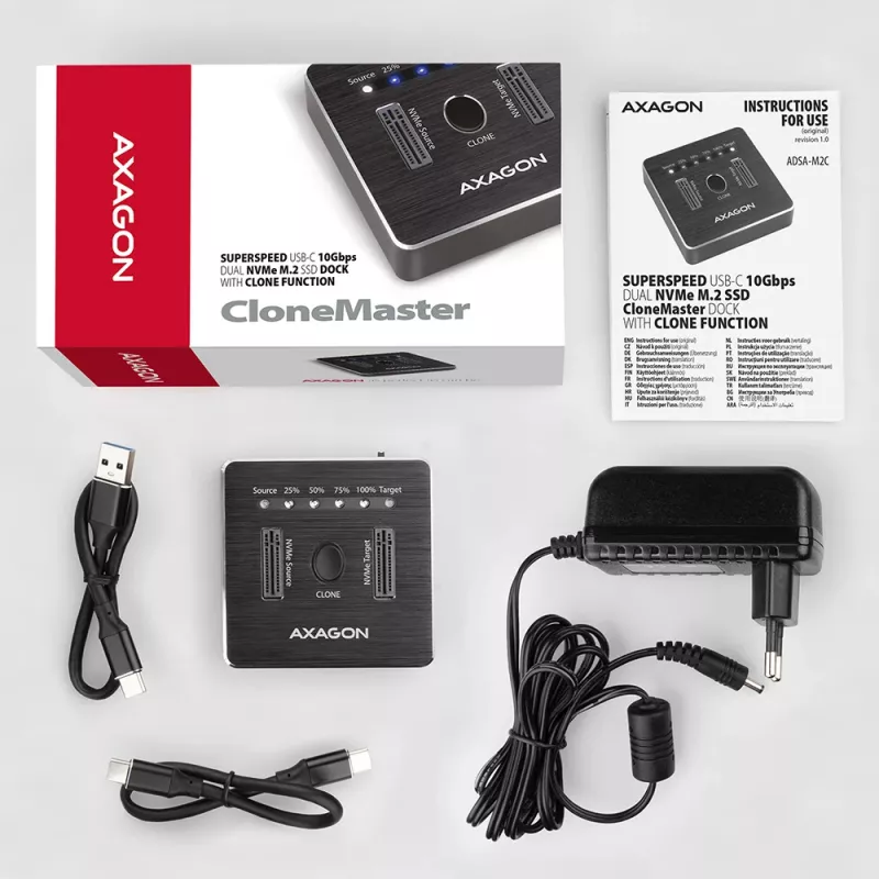 Axagon ADSA-M2C SuperSpeed USB-C 10Gbps dviejų M.2 NVMe dokas