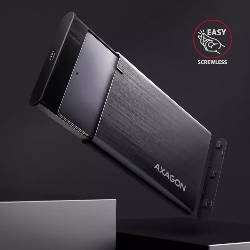 AXAGON EE25-A6C 2,5 inch HDD/SSD korpusas — SATA, USB 3.2 Gen 1 (Type-C ir Type-A), aliuminis, juodas