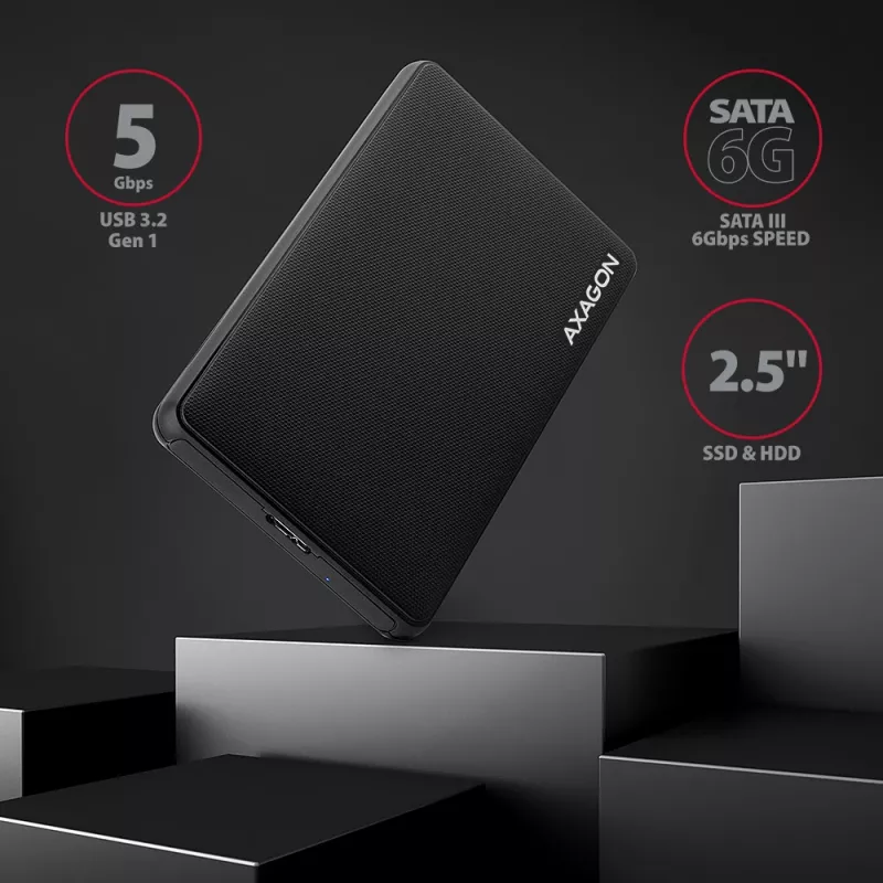 Axagon EE25-SL Išorinis dėklas be varžtų USB 3.2 Gen 1 - SATA 6G 2,5 colio SSD/HDD