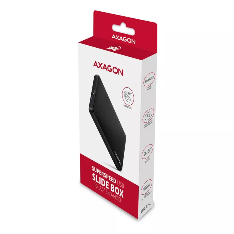 Axagon EE25-SL Išorinis dėklas be varžtų USB 3.2 Gen 1 - SATA 6G 2,5 colio SSD/HDD
