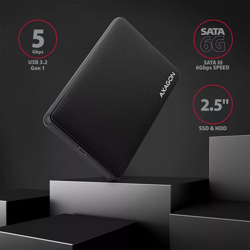 Išorinis dėklas 2.5 inch SATA HDD/SSD Axagon EE25-SLC, beįrankis, USB-C 3.2 Gen 1