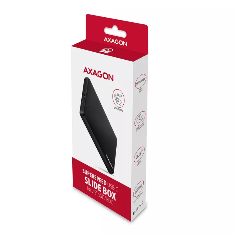 Išorinis dėklas 2.5 inch SATA HDD/SSD Axagon EE25-SLC, beįrankis, USB-C 3.2 Gen 1