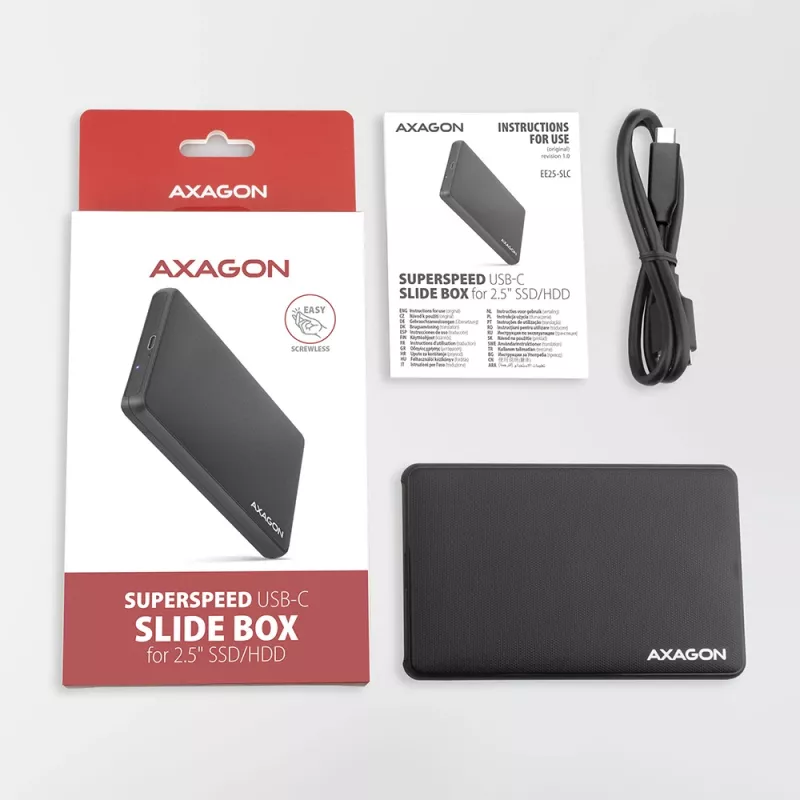 Išorinis dėklas 2.5 inch SATA HDD/SSD Axagon EE25-SLC, beįrankis, USB-C 3.2 Gen 1