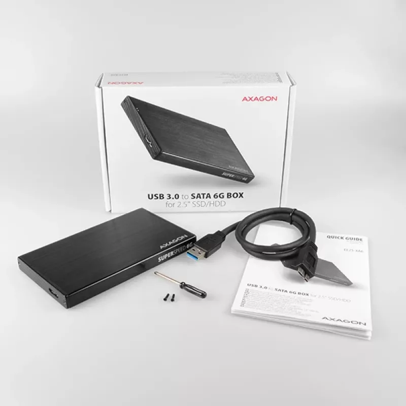 Išorinis dėklas Axagon EE25-XA6 ALINE, aliuminis, USB 3.2 Gen 1 – SATA 6G, 2.5 colio SSD/HDD
