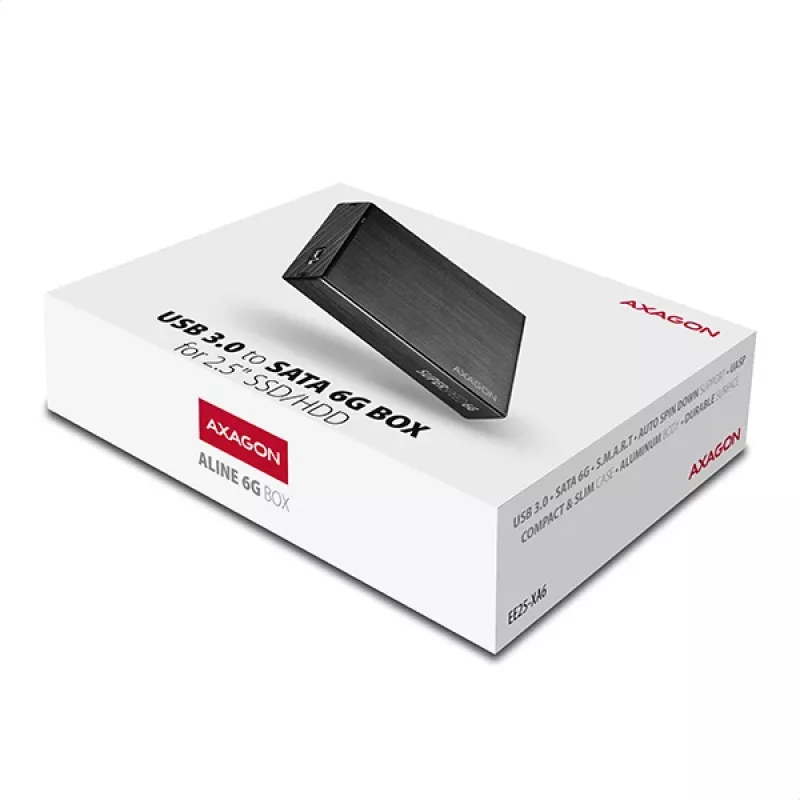 Išorinis dėklas Axagon EE25-XA6 ALINE, aliuminis, USB 3.2 Gen 1 – SATA 6G, 2.5 colio SSD/HDD
