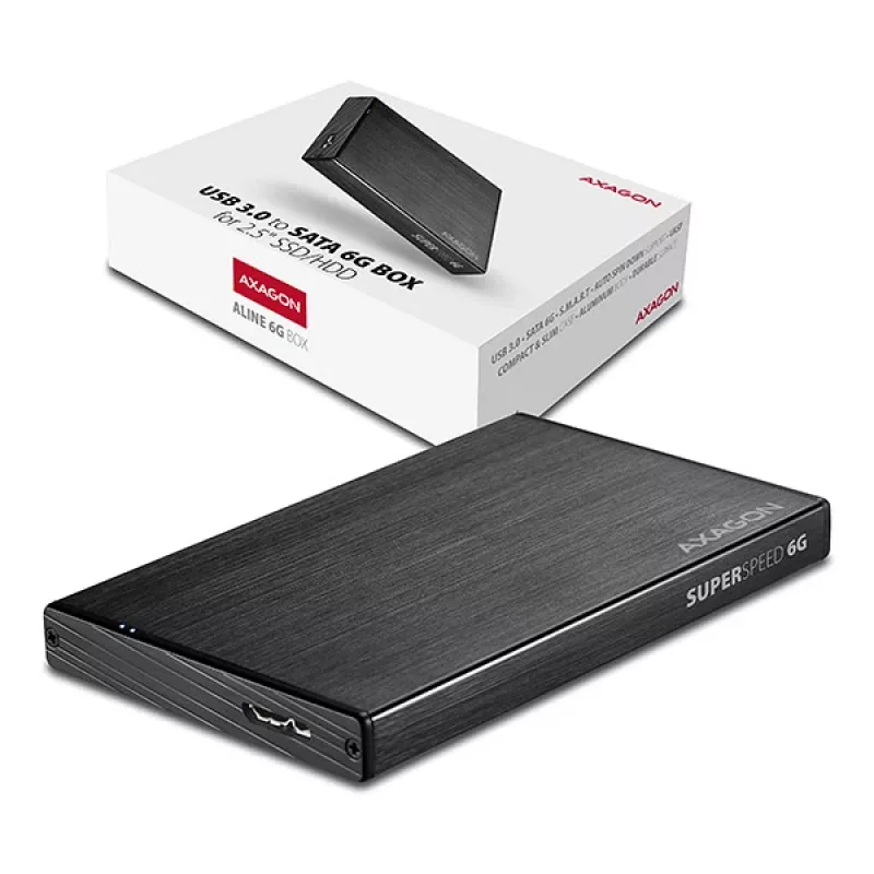 Išorinis dėklas Axagon EE25-XA6 ALINE, aliuminis, USB 3.2 Gen 1 – SATA 6G, 2.5 colio SSD/HDD