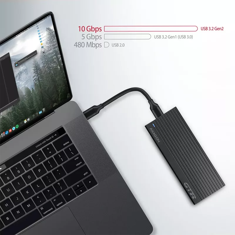 Axagon EEM2-GTR išorinis USB-C 3.2 Gen 2 metalinis korpusas M.2 NVMe SSD