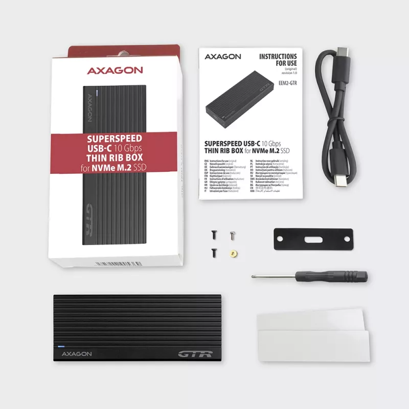 Axagon EEM2-GTR išorinis USB-C 3.2 Gen 2 metalinis korpusas M.2 NVMe SSD