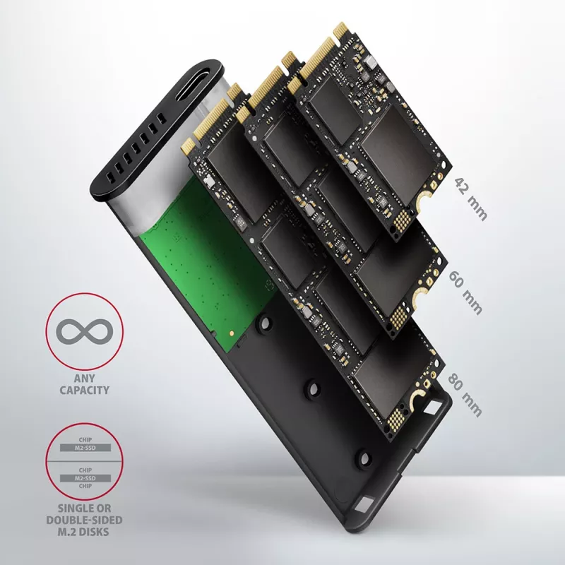 SSD korpusas Axagon EEM2-SBC USB-C 3.2 Gen 2 Juodas M.2