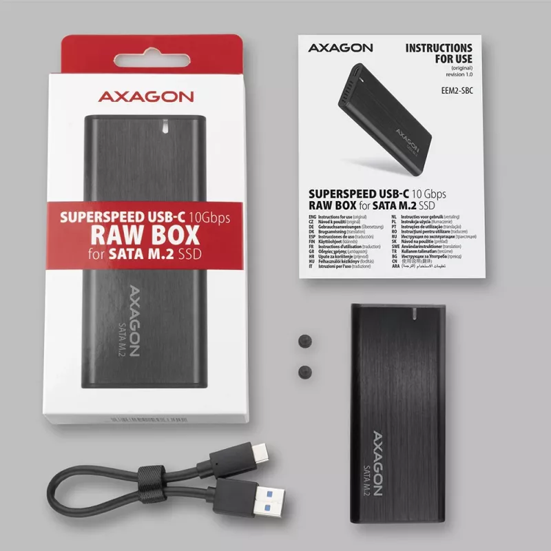 SSD korpusas Axagon EEM2-SBC USB-C 3.2 Gen 2 Juodas M.2