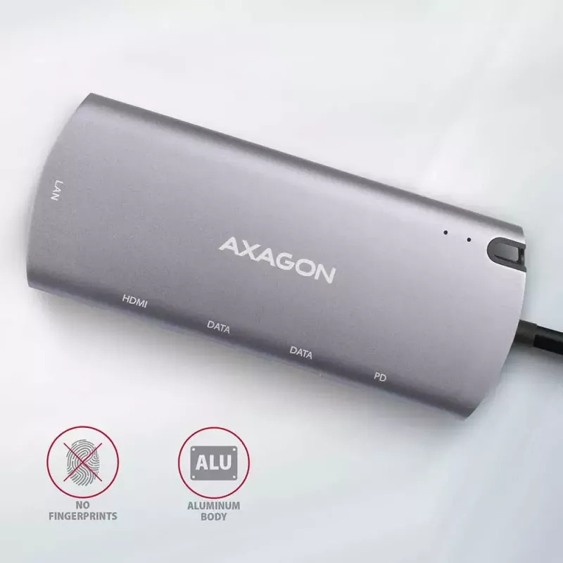 Axagon HMC-6M2 USB 3.2 Gen 1 šakotuvas, 2x USB-A, HDMI, RJ-45, SATA M.2, PD 100W, USB-C kabelis