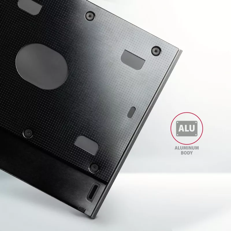 Axagon RSS-CD09 2.5 inch SSD/HDD adapteris į DVD lizdą 9.5 mm LED ALU sąsajos kortelės/adapteris vidinis SATA