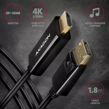 Aktyvus kabelis Axagon RVD-HI14C2 DisplayPort → HDMI 1.4 1,8 m, 4K/30 Hz