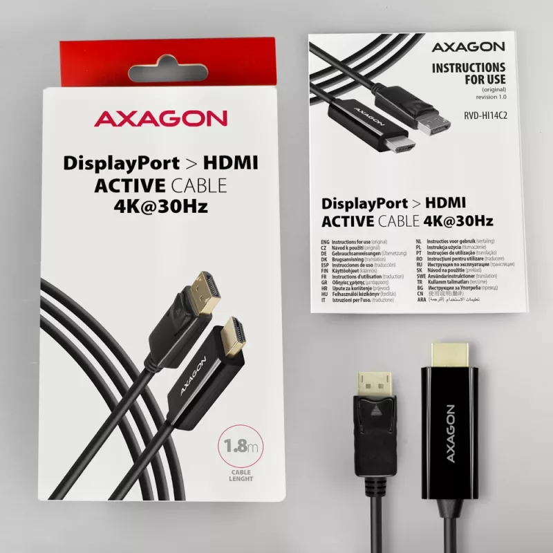 Aktyvus kabelis Axagon RVD-HI14C2 DisplayPort → HDMI 1.4 1,8 m, 4K/30 Hz