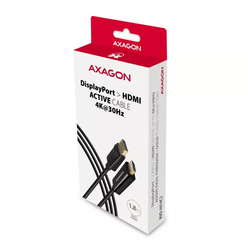 Aktyvus kabelis Axagon RVD-HI14C2 DisplayPort → HDMI 1.4 1,8 m, 4K/30 Hz