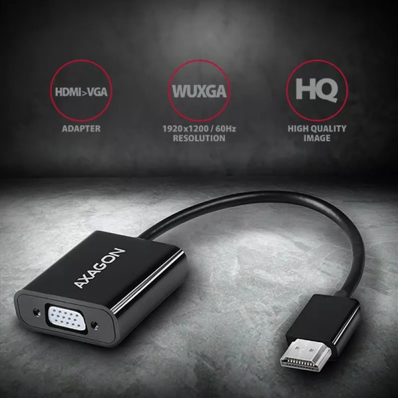 Adapteris Axagon RVH-VGAN HDMI -> VGA, FullHD, 1920x1200, garso išvestis, maitinimo įvadas