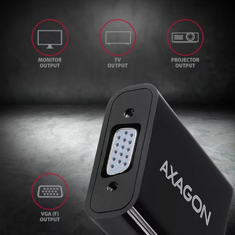 Adapteris Axagon RVH-VGAN HDMI -> VGA, FullHD, 1920x1200, garso išvestis, maitinimo įvadas
