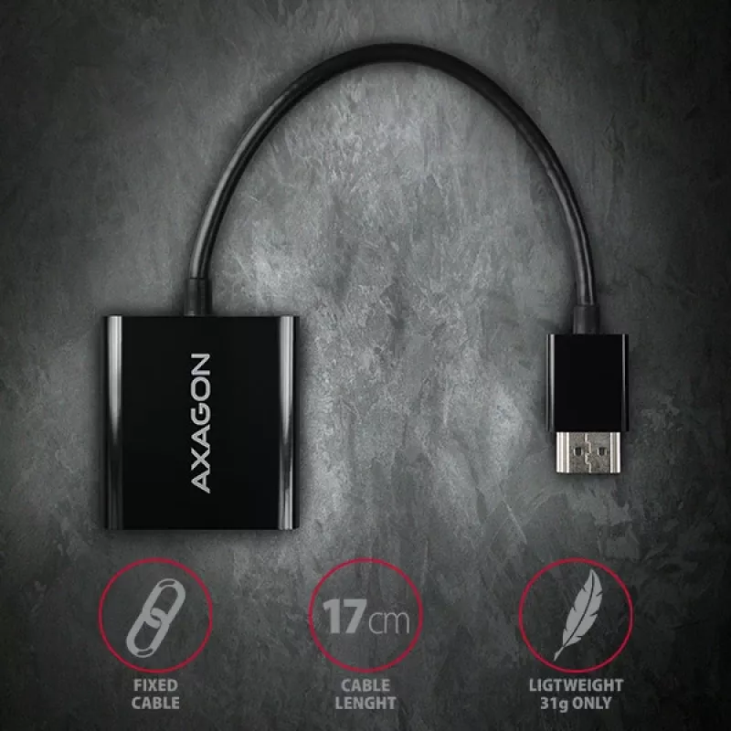 Adapteris Axagon RVH-VGAN HDMI -> VGA, FullHD, 1920x1200, garso išvestis, maitinimo įvadas