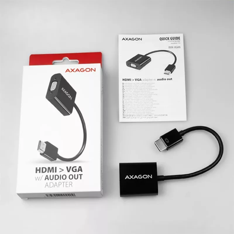 Adapteris Axagon RVH-VGAN HDMI -> VGA, FullHD, 1920x1200, garso išvestis, maitinimo įvadas