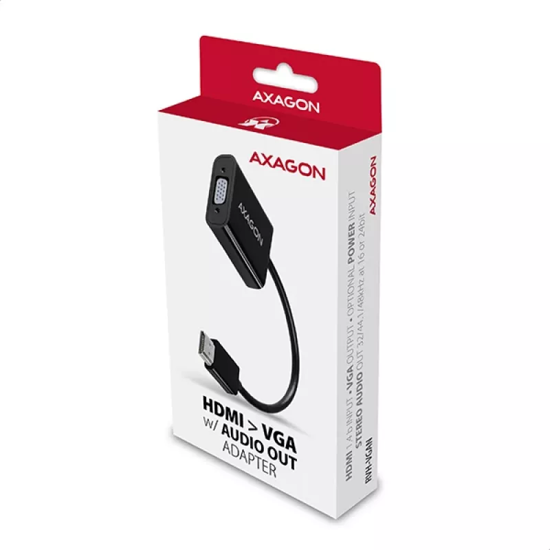 Adapteris Axagon RVH-VGAN HDMI -> VGA, FullHD, 1920x1200, garso išvestis, maitinimo įvadas