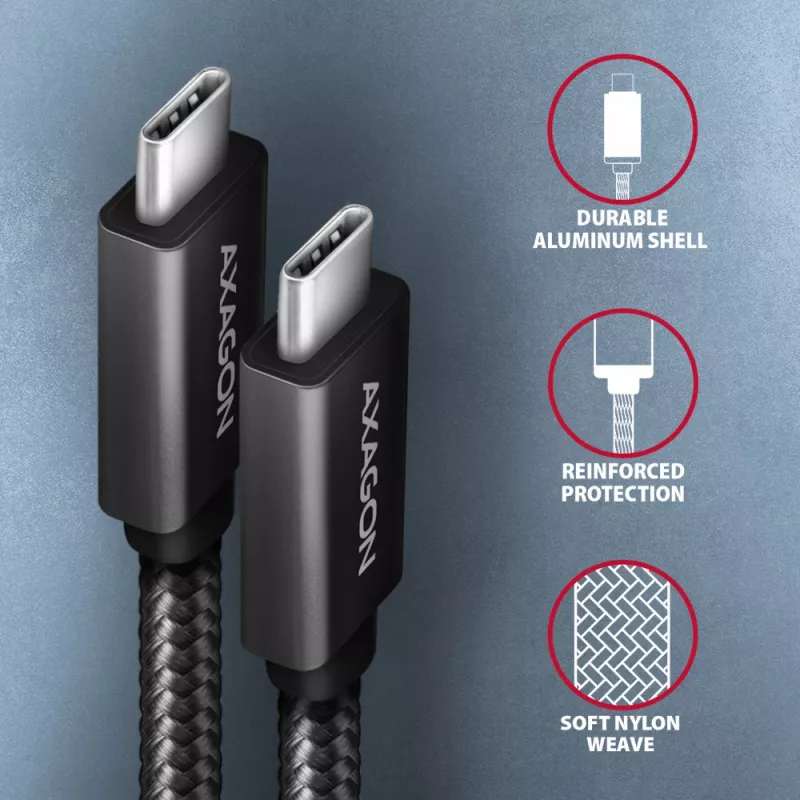Axagon BUCM32-CM10AB SPEED+ USB-C 20Gbps/100W kabelis 1 m