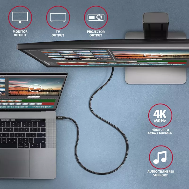 Axagon BUCM32-CM10AB SPEED+ USB-C 20Gbps/100W kabelis 1 m