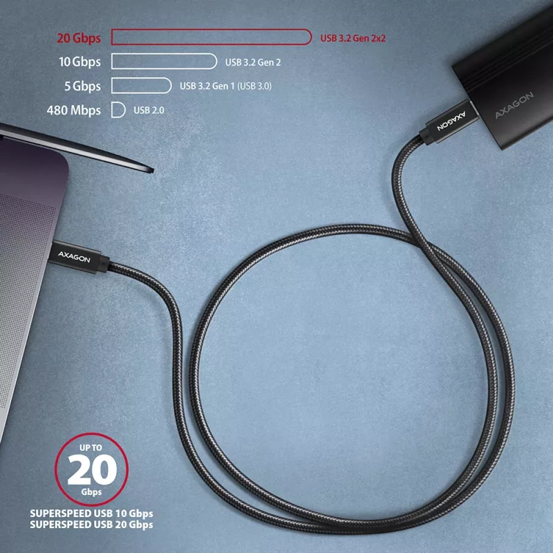 Axagon BUCM32-CM20AB SPEED+ USB-C USB 20Gbps/100W laidas 2 m