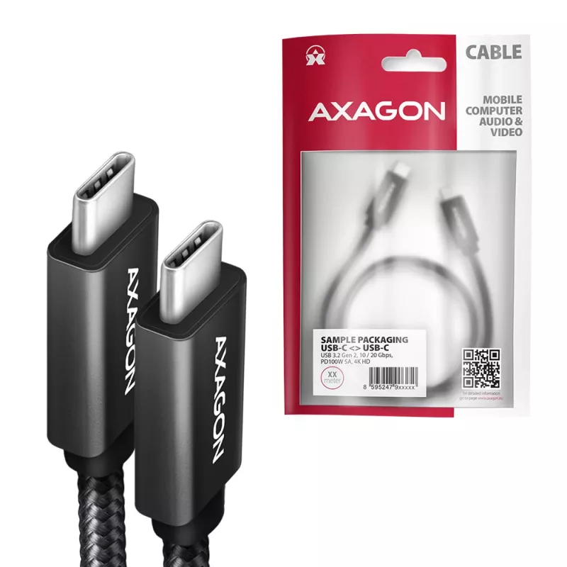 Axagon BUCM32-CM20AB SPEED+ USB-C USB 20Gbps/100W laidas 2 m