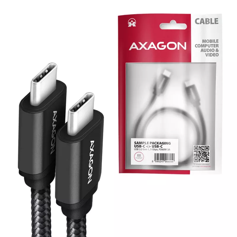 Axagon BUCM3-CM20AB SPEED USB-C <> USB-C 3.2 Gen 1 laidas 2 m