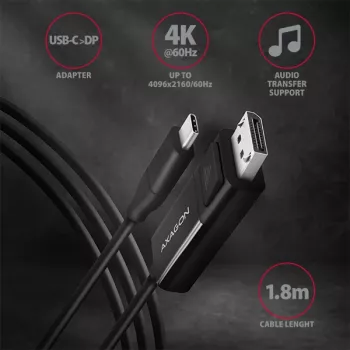 Aktyvus USB-C į DisplayPort kabelis Axagon RVC-DPC 1,8m 4K/60Hz