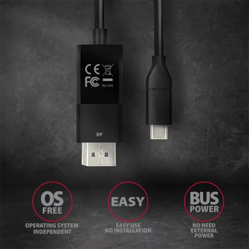 Aktyvus USB-C į DisplayPort kabelis Axagon RVC-DPC 1,8m 4K/60Hz