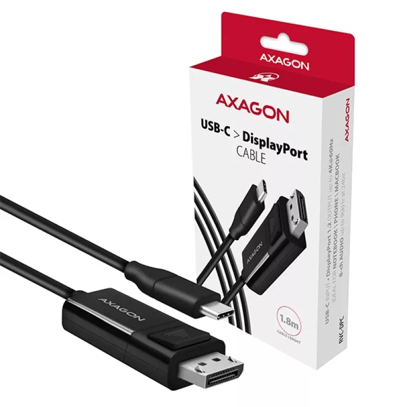Aktyvus USB-C į DisplayPort kabelis Axagon RVC-DPC 1,8m 4K/60Hz