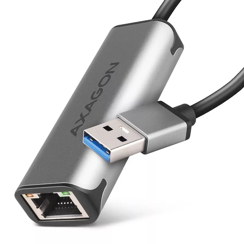 2,5 Gigabit eterneto adapteris AXAGON ADE-25R — USB Type-C, 10/100/1000/2500 Mbit/s, 5000 Mbit/s, aliuminis, pilkas
